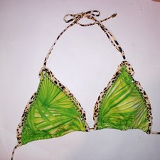 Victoria Secret Swim Bikini Top Large Triangle Green Palm Leopard Cheetah String