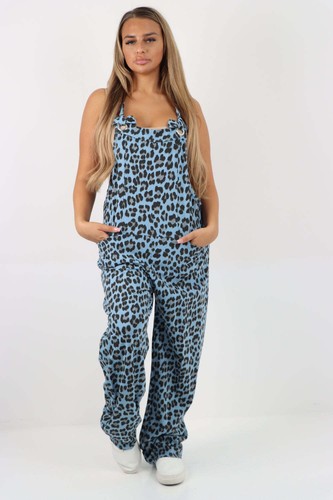 Dungaree Women Leopard Print Jersey Dungaree Jumpsuits Front Tie Knot Design Cas - Picture 31 of 44