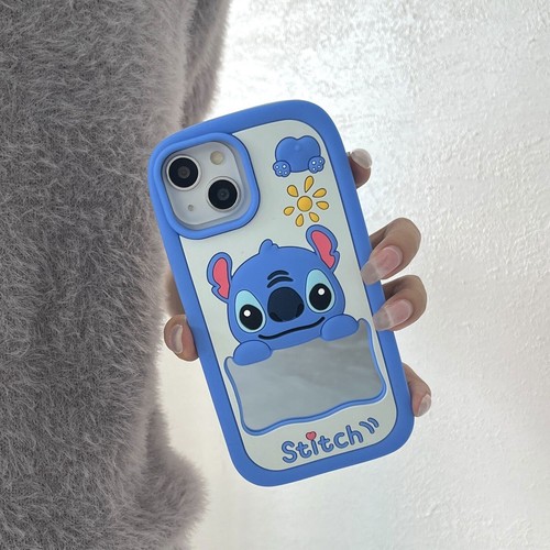 For iPhone 16 15 14 13 12 11 Pro Max Mirror Cartoon Stitch Silicone Phone Case - Picture 3 of 9