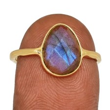 18k Gold Vermeil - Natural Labradorite, Madagascar 925 Silver Ring s.7.5 CR72822
