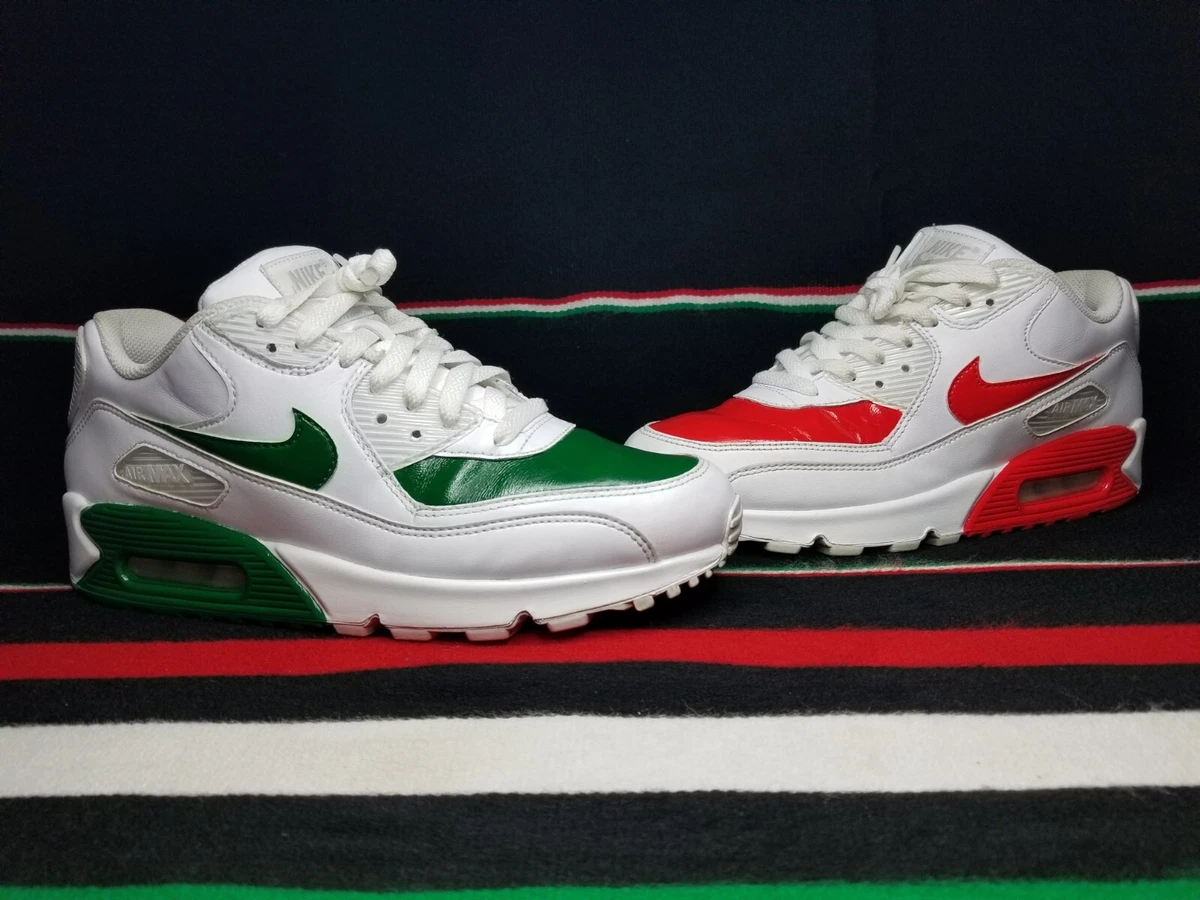 Nike Air Max 90 *Custom* Mens Size 8 Mexico Flag White Green Red Gold