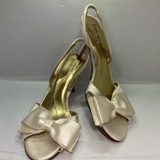 Kate Spade New York Slingback Open Toe BOW Off White Gold Heels Ladies 5.5