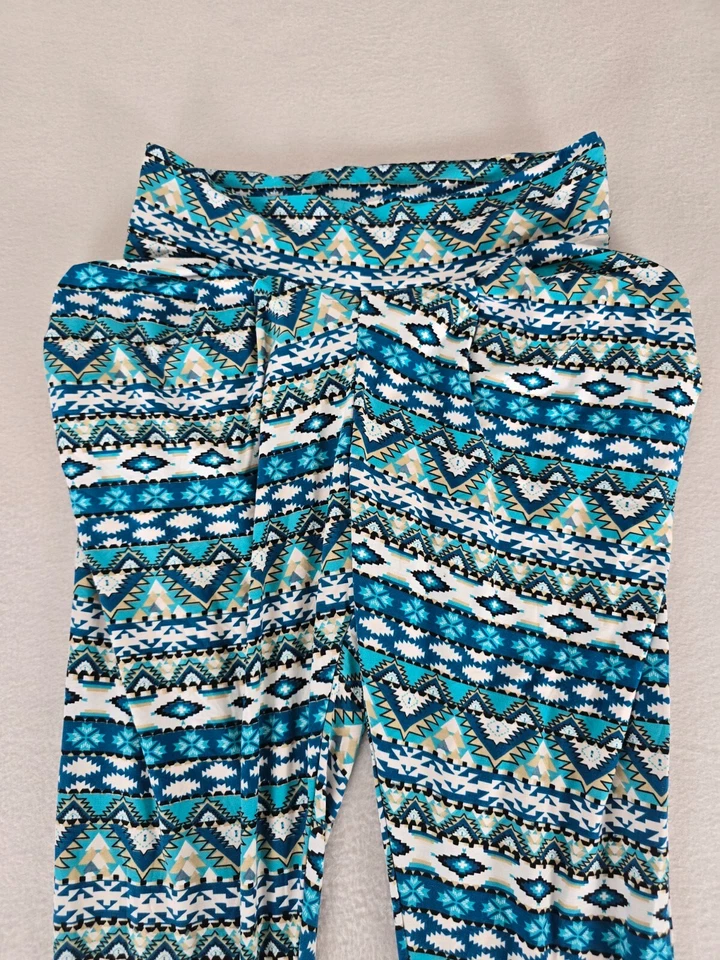 Leggings Pants Aztec Print Women's L/XL Blue Stretch Pull On High Waist - Image 2 of 4