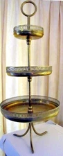 Antique 3 Tiered 28 1/2" Tall Brass Pedestal Serving Stand