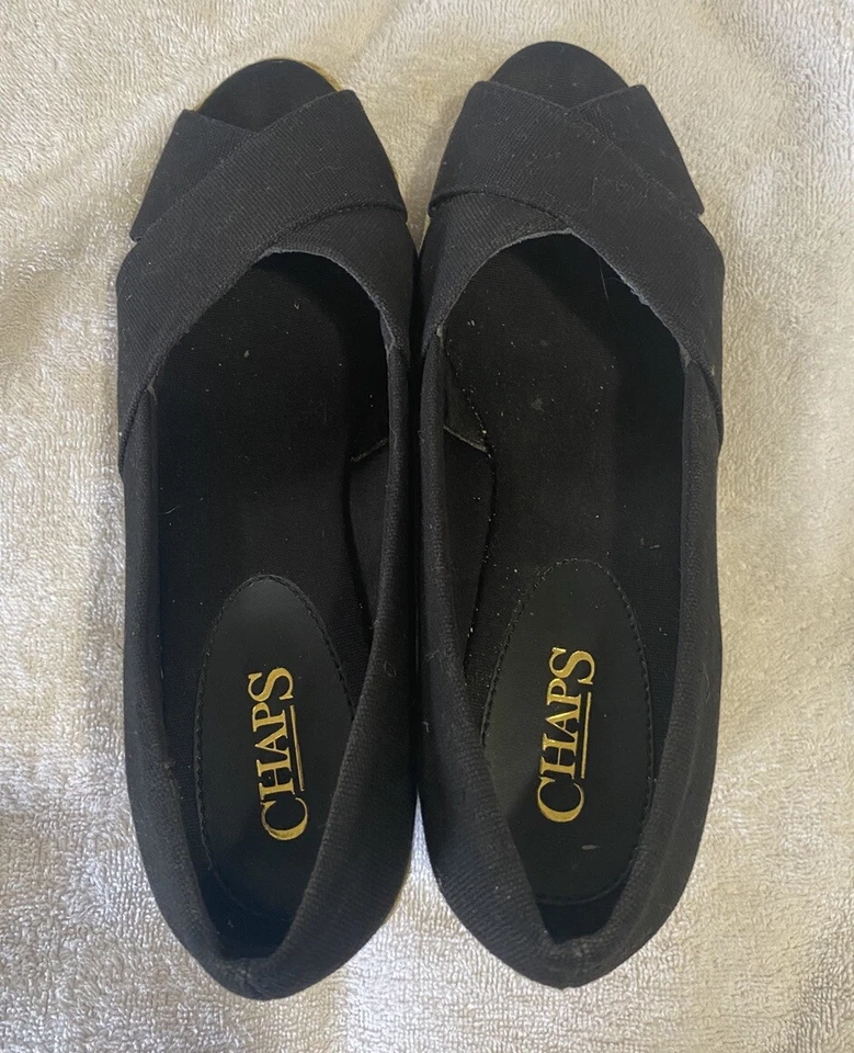 Zapatos Chaps Ralph Lauren Dakota Negros Lona Yute Trenzados Tacones de Cuña Talla 7.5 Foto 2 de 4