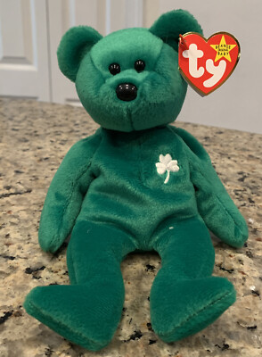 NEW TY BEANIE BABY ERIN LUCKY CLOVER SHAMROCK BEAR GREEN STUFFED ANIMAL! T-13