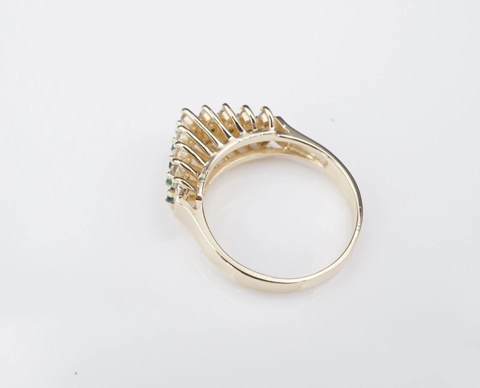 Anillo piramidal vintage de diamantes esmeralda natural de oro de 14k talla 6,5 sujetador Effy RG4476 Foto 2 de 4