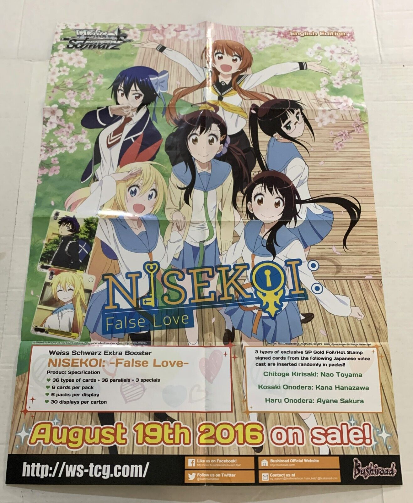 Weiss Schwarz TCG NISEKOI False Love PROMO ADVERTISING POSTER 8/19/2016