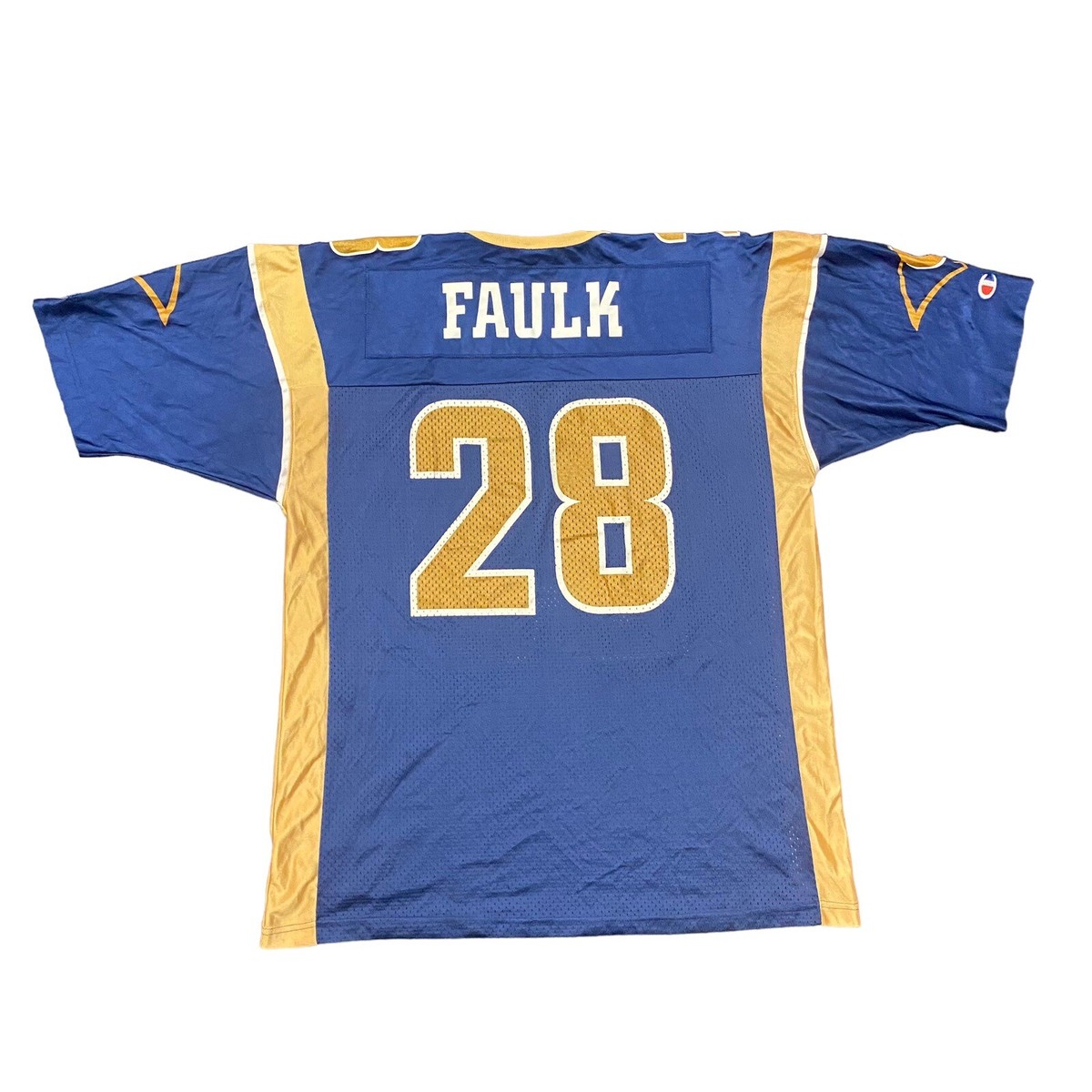 希少 完売 BALLAHOLIC×Champion ユニフォーム 上M下S St. Louis Rams Marshall Faulk NFL #28 Blue Champion Jersey Adult