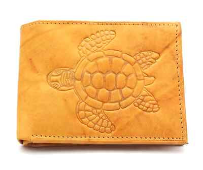 Bifold L Shape Beige Plain Compact Leather Wallet with Turtle Embossed Design 