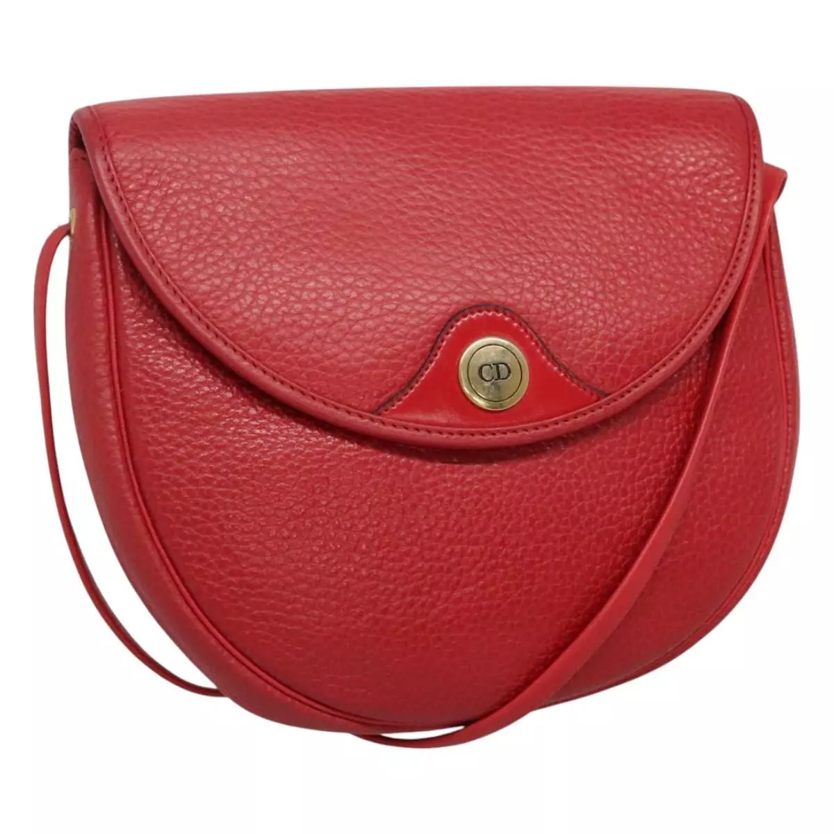Sac bandoulière Christian Dior cuir rouge or authentique ti2633