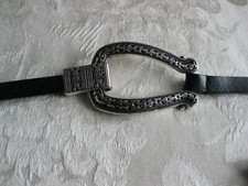CHICO'S Belt Black Leather Upper Silver Tone Southwest Buckle Adjustable M/L