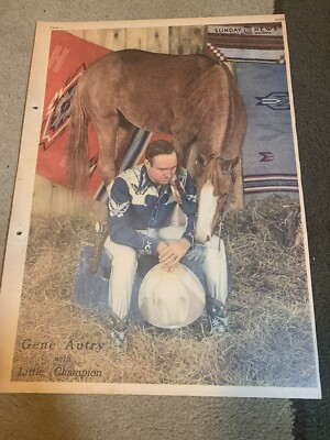 GENE AUTRY ORIGINAL COLOR PORTRAIT 10/9/49 Sunday News  single page RARE