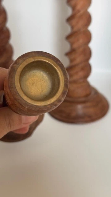 Juego de tres candelabros de madera retorcidos vintage para mesa de cena boho chimenea Foto 3 de 4