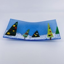 Fused Glass Christmas Tree Candy Dish Bowl Trinket Dish