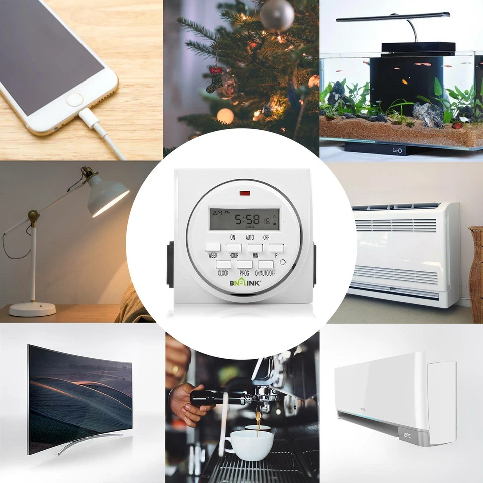 Reloj BN-LINK 7 días de alta resistencia digital LCD programable temporizador doble toma enchufable Foto 3 de 4