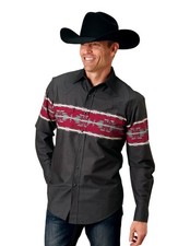 Roper Western Shirt Mens L/S Aztec Border Black 03-001-0431-0107 BL