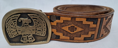 Vtg Southwestern Hand Tooled Genuine Leather Belt  display picture 1