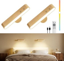 FULNIX Rechargeable Wall Sconces Wood LED RGB Remote Touch 2 Pack!