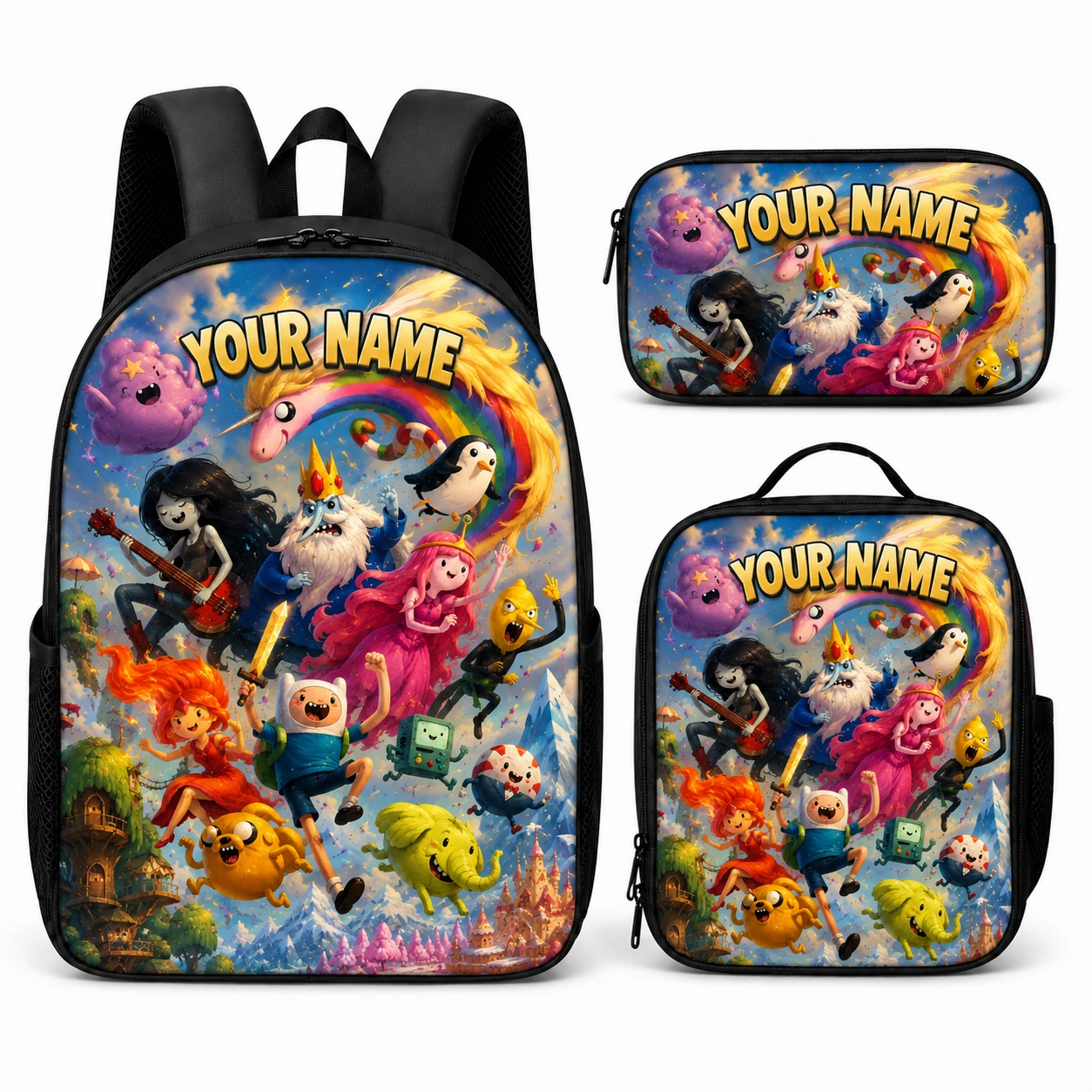 Personalized Cartoon Backpack Lunch Bag Pencil Case Set Custom Name Kids Gift