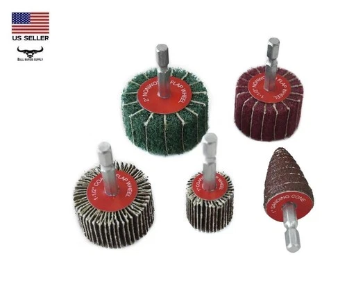 5 Piece Flap Wheel & Cone Sanding Set Drill Drive 1/4" Hex Shank