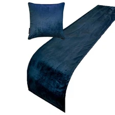 Decorative Bed Runner Blue Velvet King Bed Runner - Navy Velvet Plush