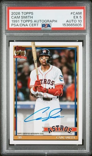 2026 Topps Series 1 Cam Smith 1991 Topps Baseball Autographs (RAW)