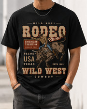 Vintage Rodeo Cowboy T-Shirt Wild West Bull Riding Western Graphic Tee