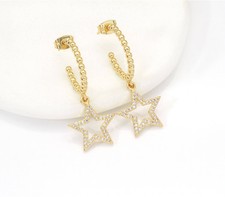 CZ Gold Five Point Star Earrings, Sku LD363