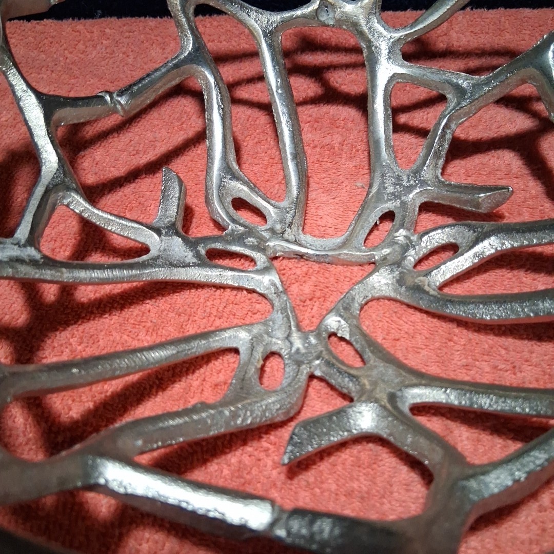 Coral Branch Bowl Silver Cast Aluminum Open Web Fruit Coastal 11.5" W x 6” H