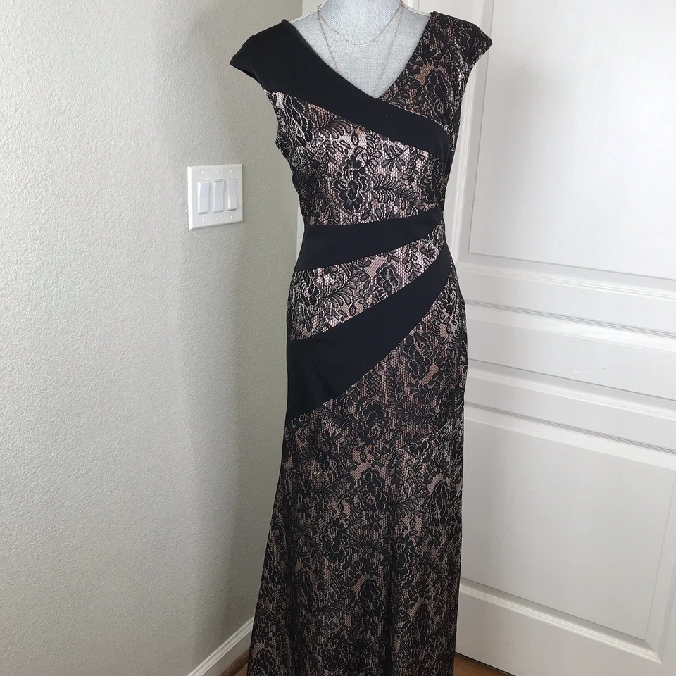 Vestido de noche formal de encaje rosa/bronce y negro Sangría para mujer talla 10 Foto 3 de 4