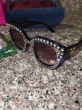 Gucci Unisex Black Rhinestone Embellished Cat Eye Sunglasses