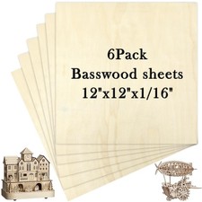 Basswood Sheets 12x12 x 1/16 Inch Thin Plywood Balsa Wood Sheets Unfinished