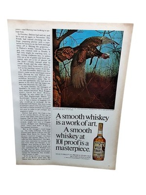 1981 Wild Turkey Whiskey Ad Flying Turkey Art 101 Proof Vintage Print