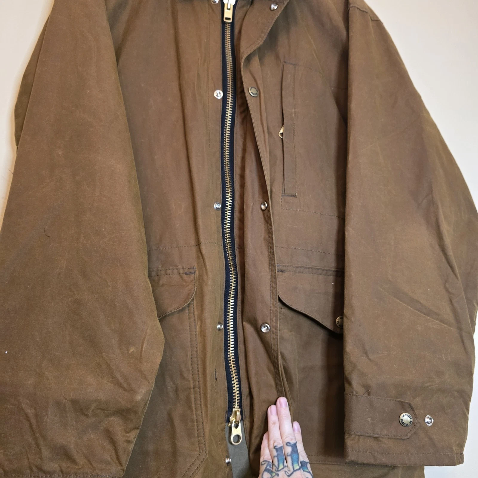 Vintage Filson Cover Cloth Mile Marker Coat XL Brown Waxed Jacket Made In USA - product detail image 12