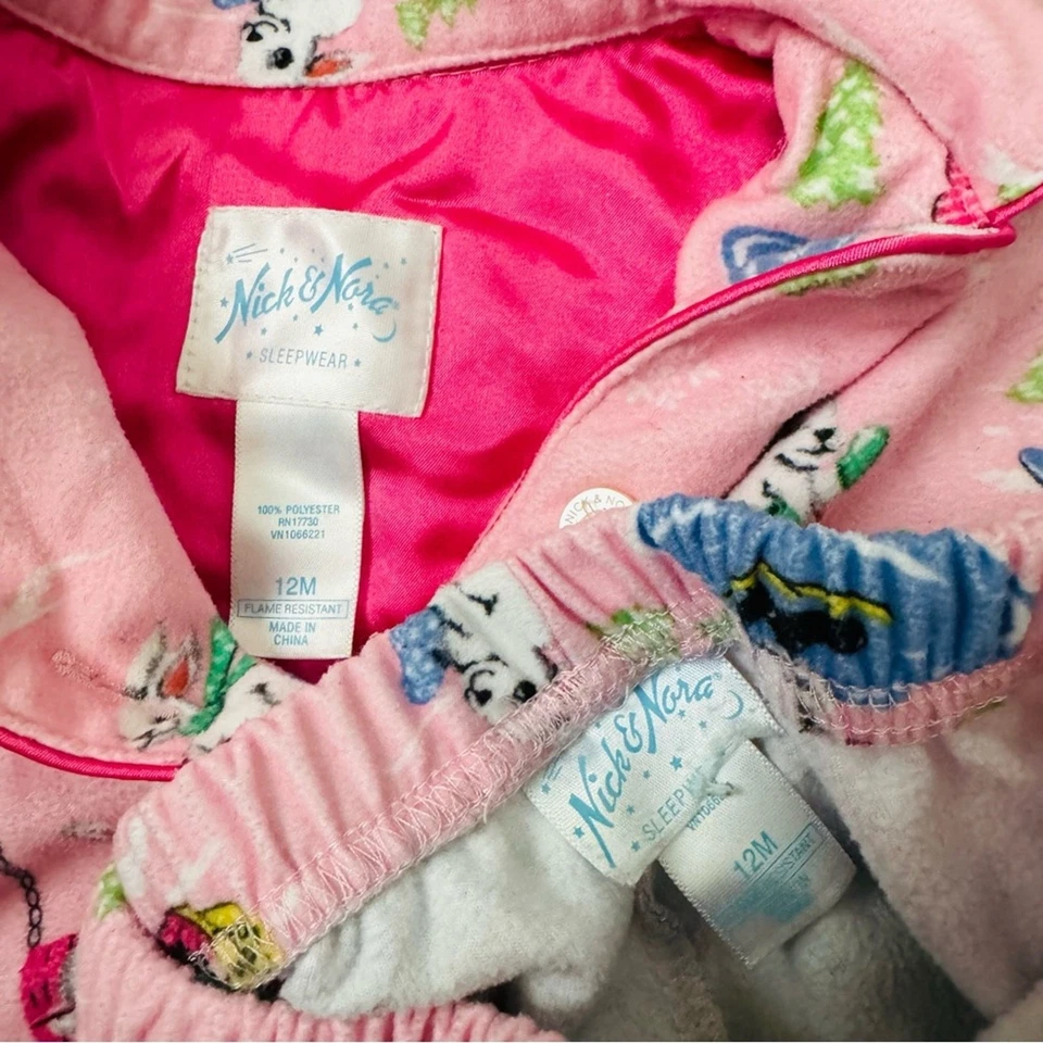 Nick & Nora Niñas Rosa Pantalones Manga Larga Esquí Conejito Pijama Niñas 12m Foto 4 de 4