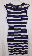 Calvin Klein Dress Women Medium Blue Colorblock Stripe Sweater Sleeveless Sheath