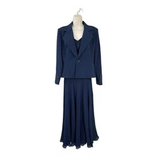 Jovani Silk Dress Women Blue Beaded Gown Jacket Set Formal Wedding Event Size 8