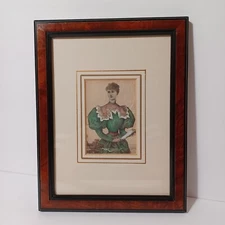 Framed Handcolored Victorian Ladies Fashion Plate 7"x9"