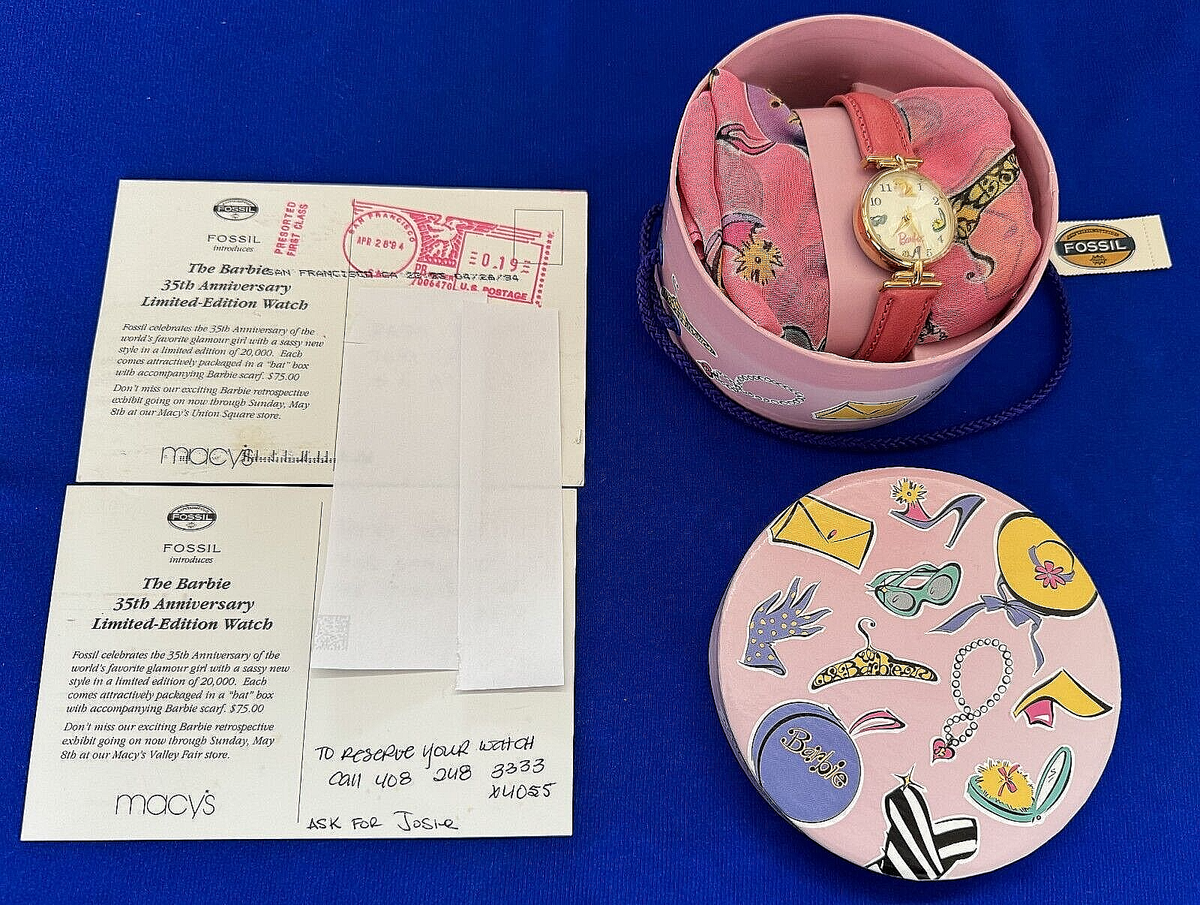 Barbie Fossil Watch and Scarf 35th Anniversary Limited Edition Never Been Used Vintage Barbie 35th Anniversary Watch Fossil Collectible - Etsy main image 4