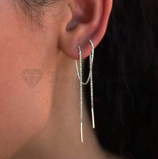 A Pair 925 Sterling Silver Tassel Threader Drop Earrings Long Chain Ear Line