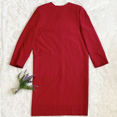 Giorgio Armani Via Borgonuovo Red Shift Dress Vintage 90s Wool Modest Timeless