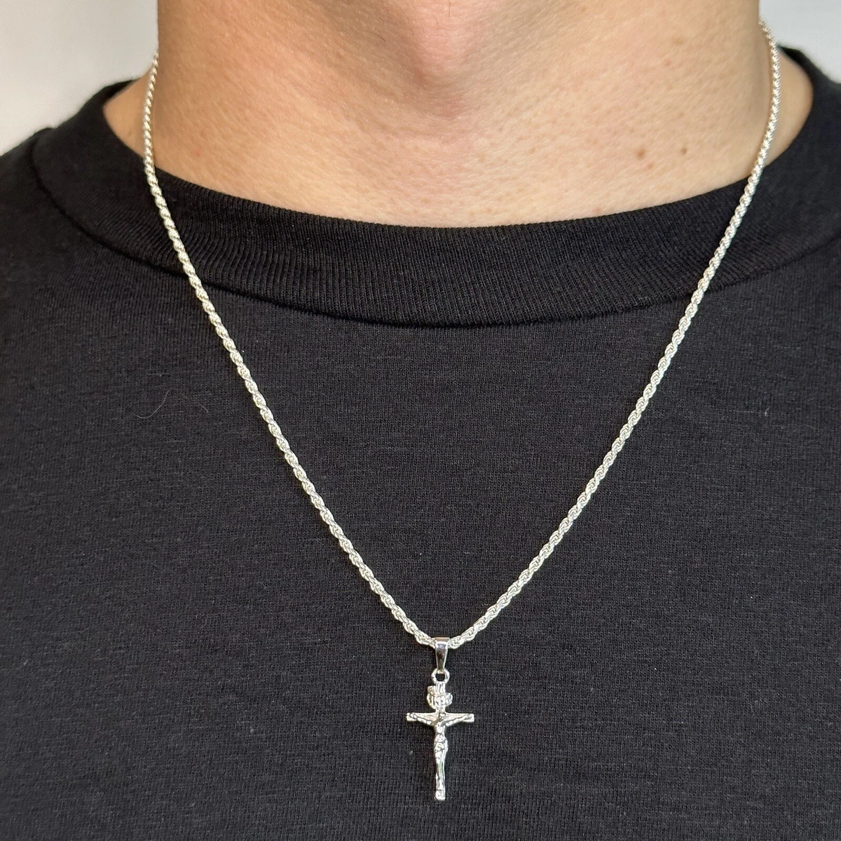 Silver Chain Solid Silver Rope Chain And Cross Pendant Set 2mm 20