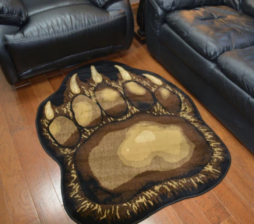 3X5 Area Rug Bear Paw Claw Black Beige Brown Rustic Cabin Lodge Track Decor Cub - Image 2 of 2