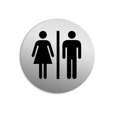 Plaque WC Toilettes Dames Messieurs | Ø 75 mm Aluminium brossé adhésif