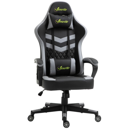 Chaise de jeu Vinsetto Racing avec support lombaire, chaise de bureau joueur, noire gris - Photo 1/12