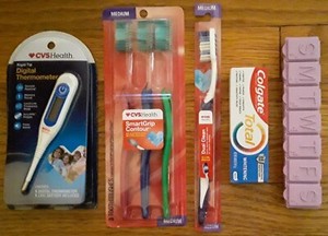 Digital Fever Thermometer, 4 Medium Toothbrushes, 7-Day Pill Box