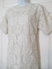 Judith Ann Creations Dress Beaded Pearl Sequin Ivory Sheath Size S / M Wedding