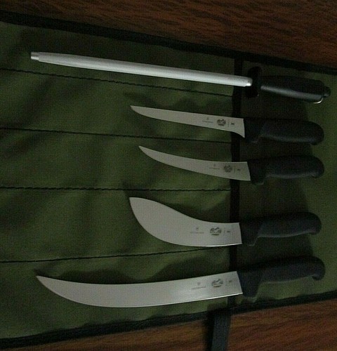 VICTORINOX 6 PCE BUTCHER BONER SKINNER KNIFE SET AUSSIE CANVAS WRAP SWISS MADE - Picture 4 of 11