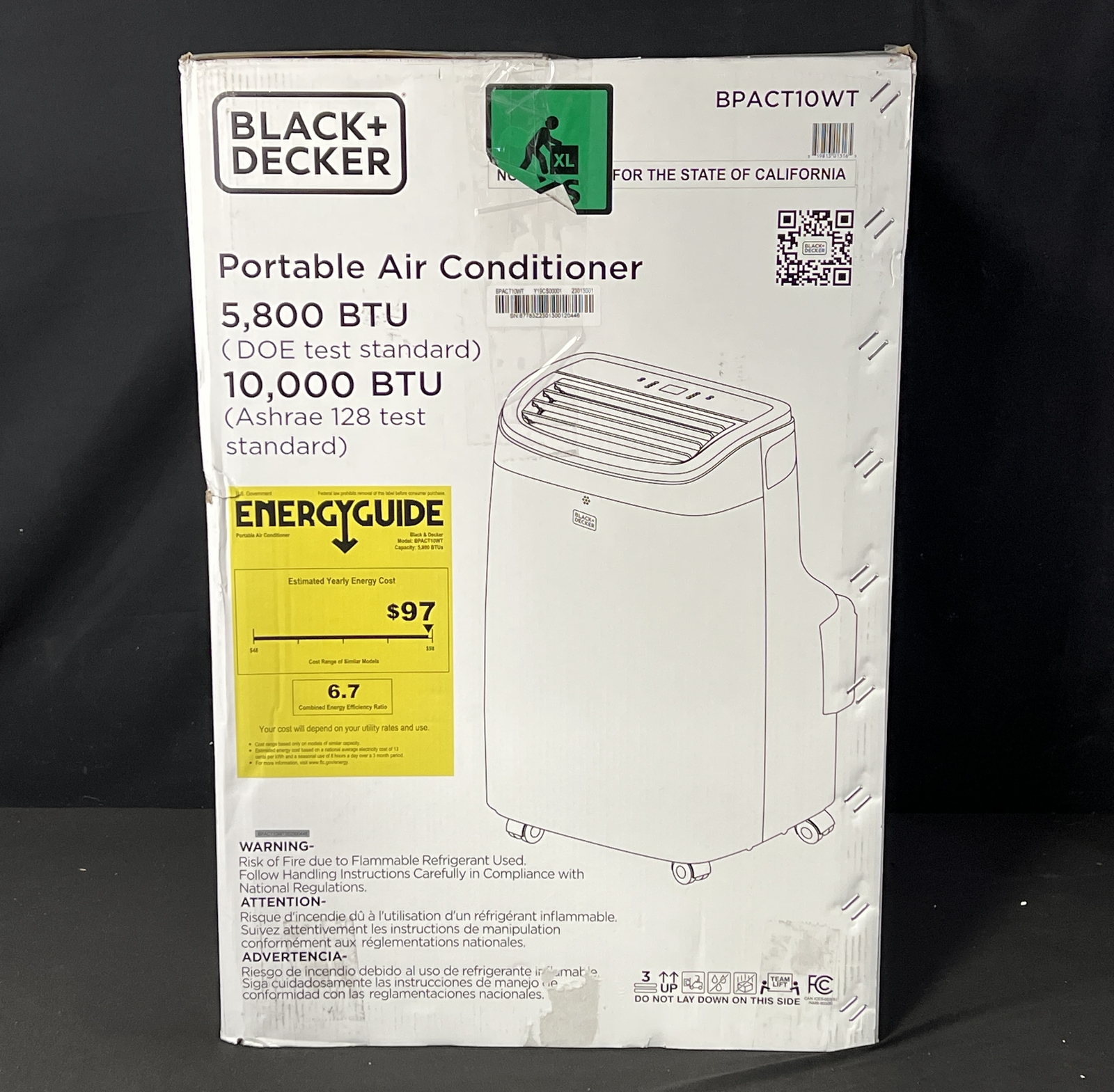 Black + Decker BPACT10WT 10,000 BTU Portable Air Conditioner New Open